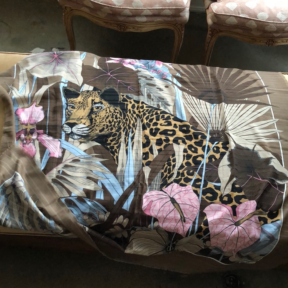 Leopard Print Tropical wrap scarf Jungle theme SafariDesigner Olive Brown Pink
